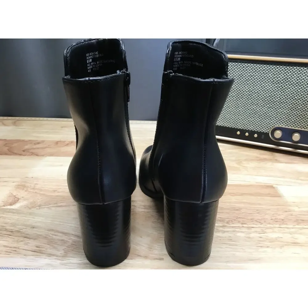 White Mountain Women's 6.5 M Black Leather Block Heel Side Zip Chelsea Boots